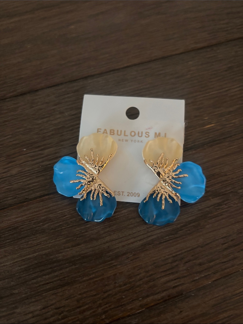 Blue & Cream Floral Drop Earrings